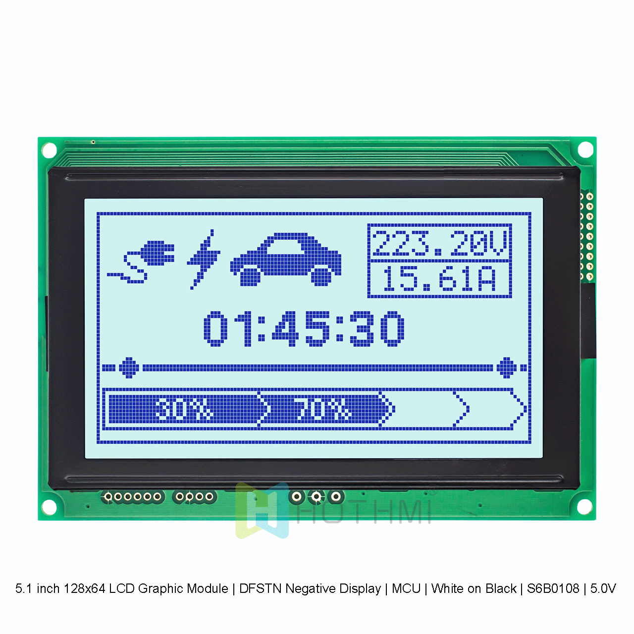 5.1" 128 x 64 Graphic LCD Module | Blue Pixels on Gray Background S6B0108