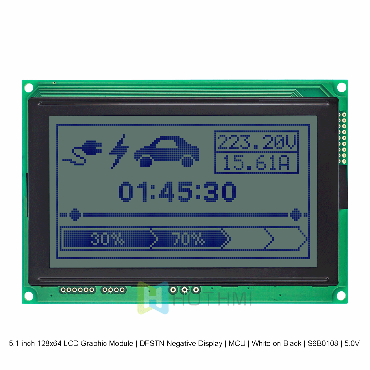 5.1" 128 x 64 Graphic LCD Module | Blue Pixels on Gray Background S6B0108