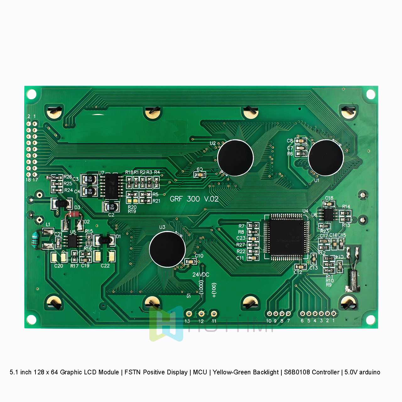 5.1 inch 128 x 64 Graphic LCD Module | FSTN Positive Display | MCU | Yellow-Green Backlight | S6B0108 Controller | 5.0V arduino