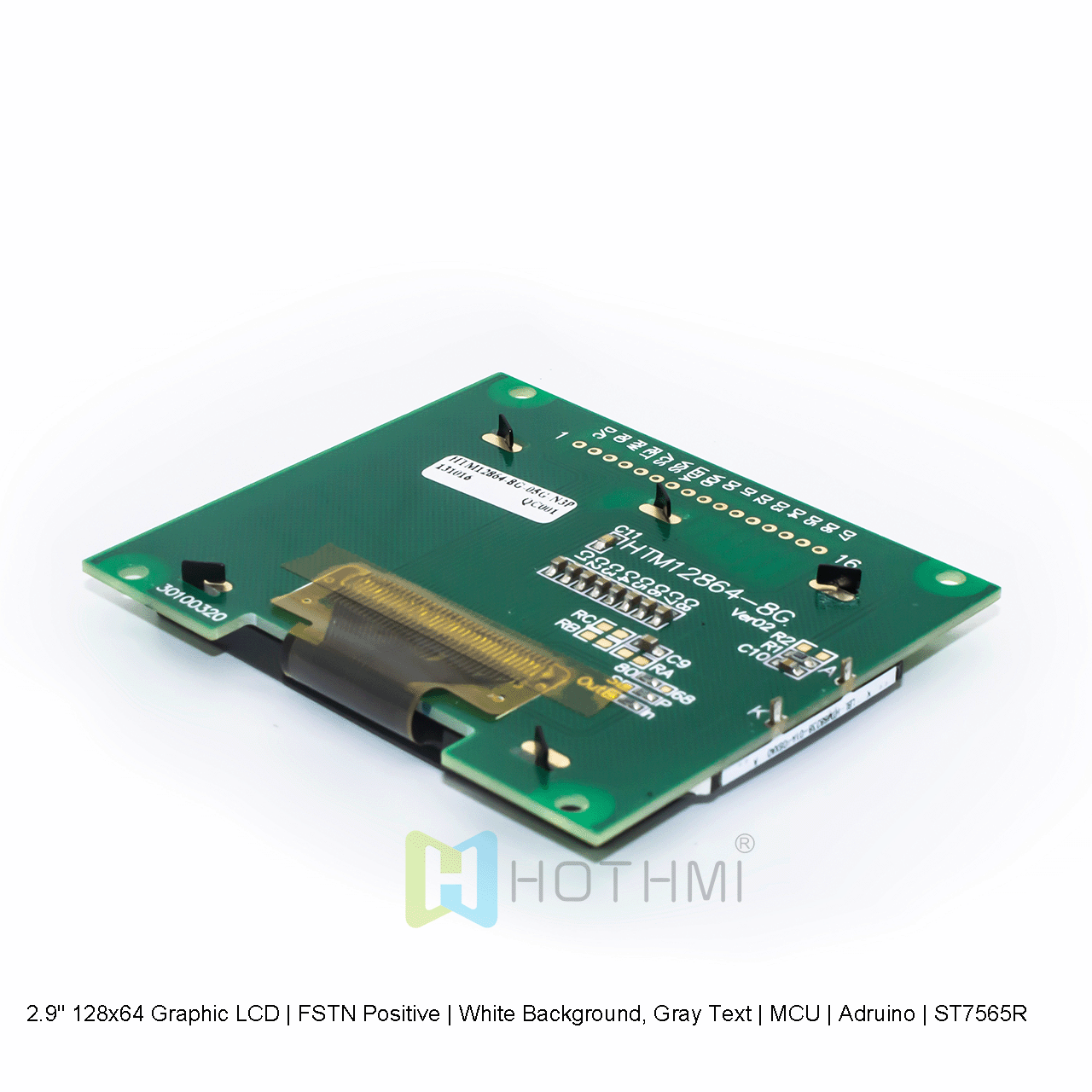 2.9" 128x64 Graphic LCD | FSTN Positive | White Background, Gray Text | MCU | Arduino | ST7565R