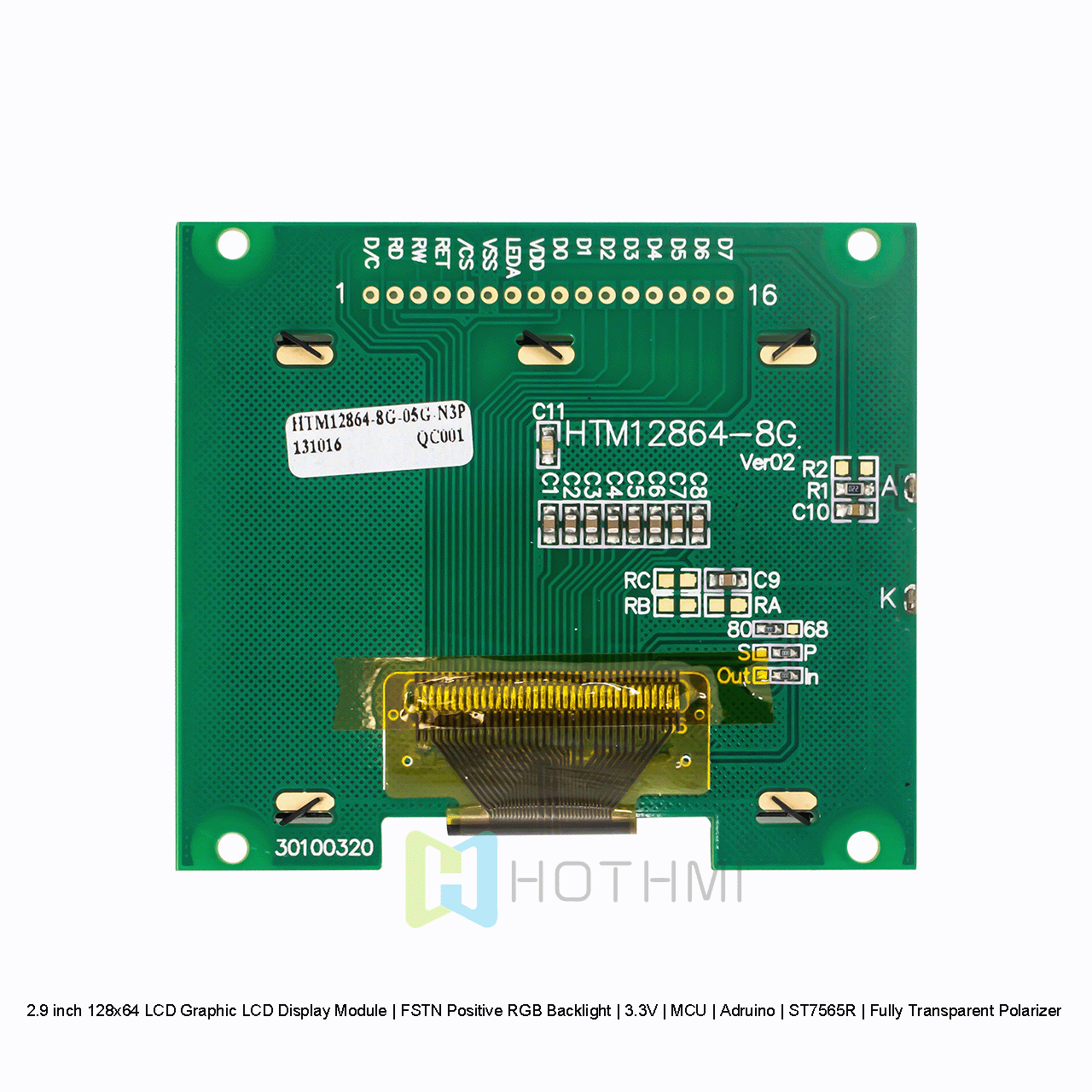 2.9 inch 128x64 LCD Graphic LCD Display Module | FSTN Positive RGB Backlight | 3.3V | MCU | Arduino | ST7565R | Transmissive Polarizer