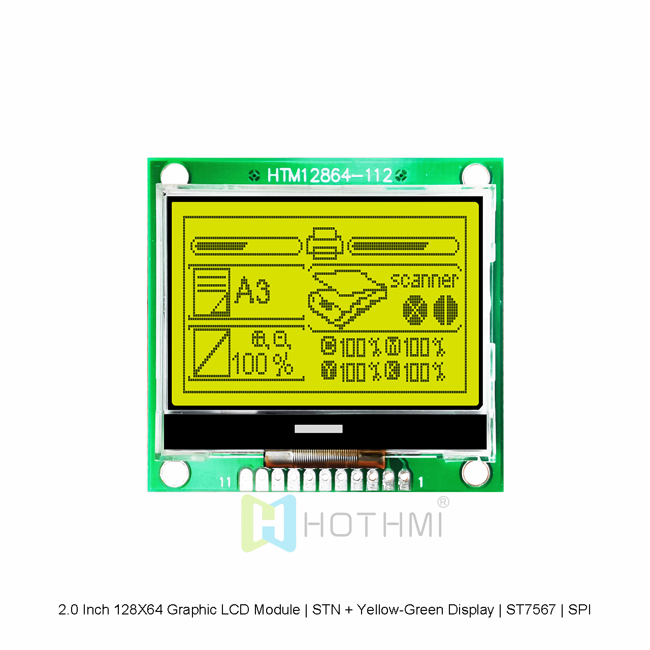 128X64 Graphic LCD Module | STN+Yellow-Green Display ST7567