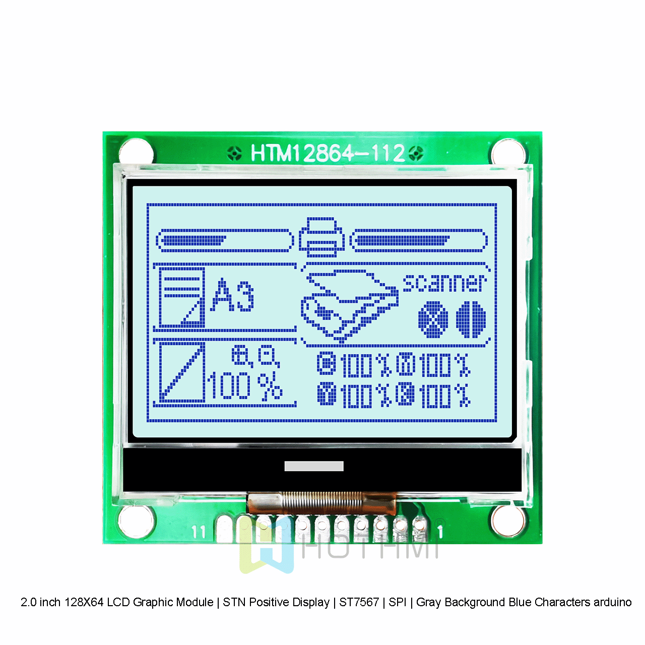 2.0 inch 128X64 LCD Graphic Module | STN Positive Display | ST7567 | SPI | Gray Background Blue Characters arduino