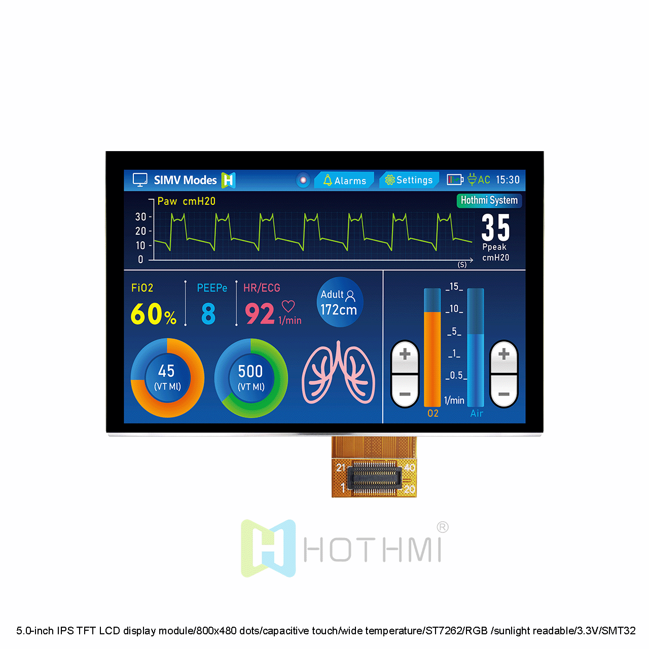 5.0-inch TFT LCD Display Module With RTP Sunlight Readable