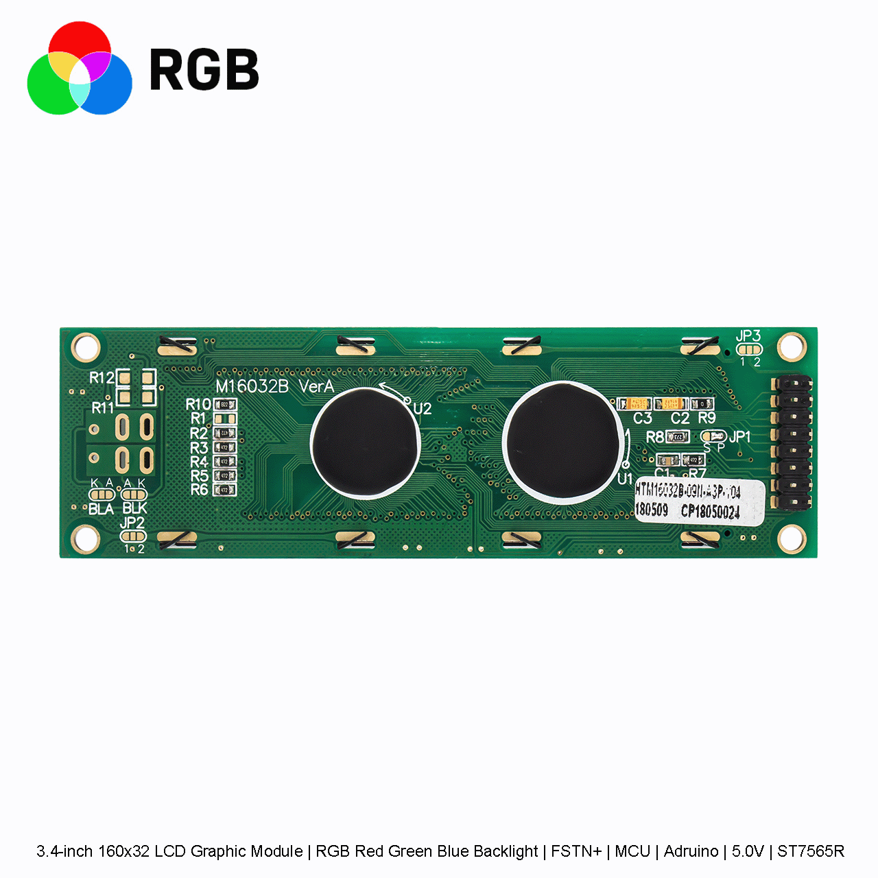 3.4-inch 160x32 LCD Graphic Module | RGB Red Green Blue Backlight | FSTN+ | MCU | Arduino | 5.0V | ST7565R