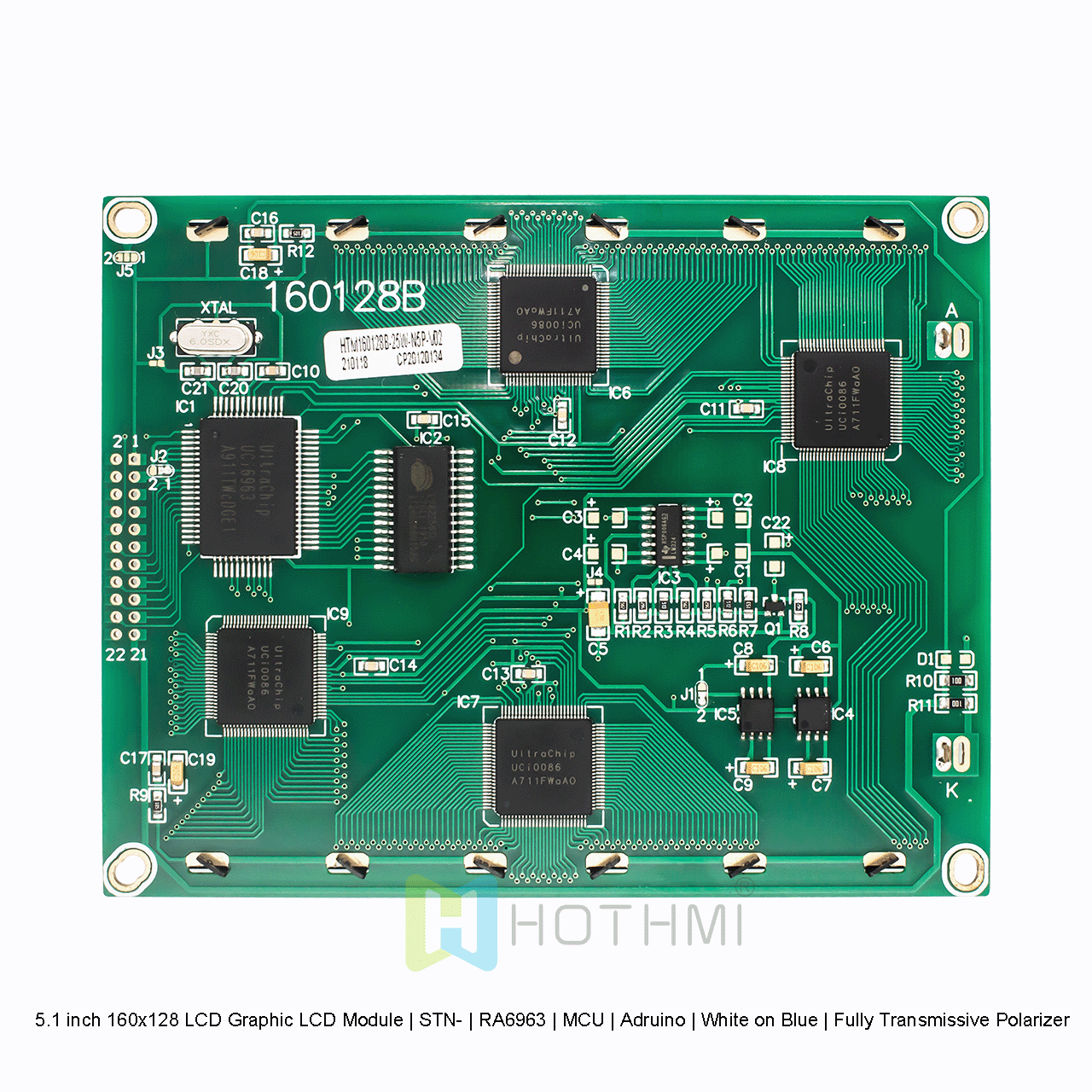 5.1 inch 160x128 LCD Graphic LCD Module | STN- | RA6963 | MCU | Arduino | White on Blue | Fully Transmissive Polarizer
