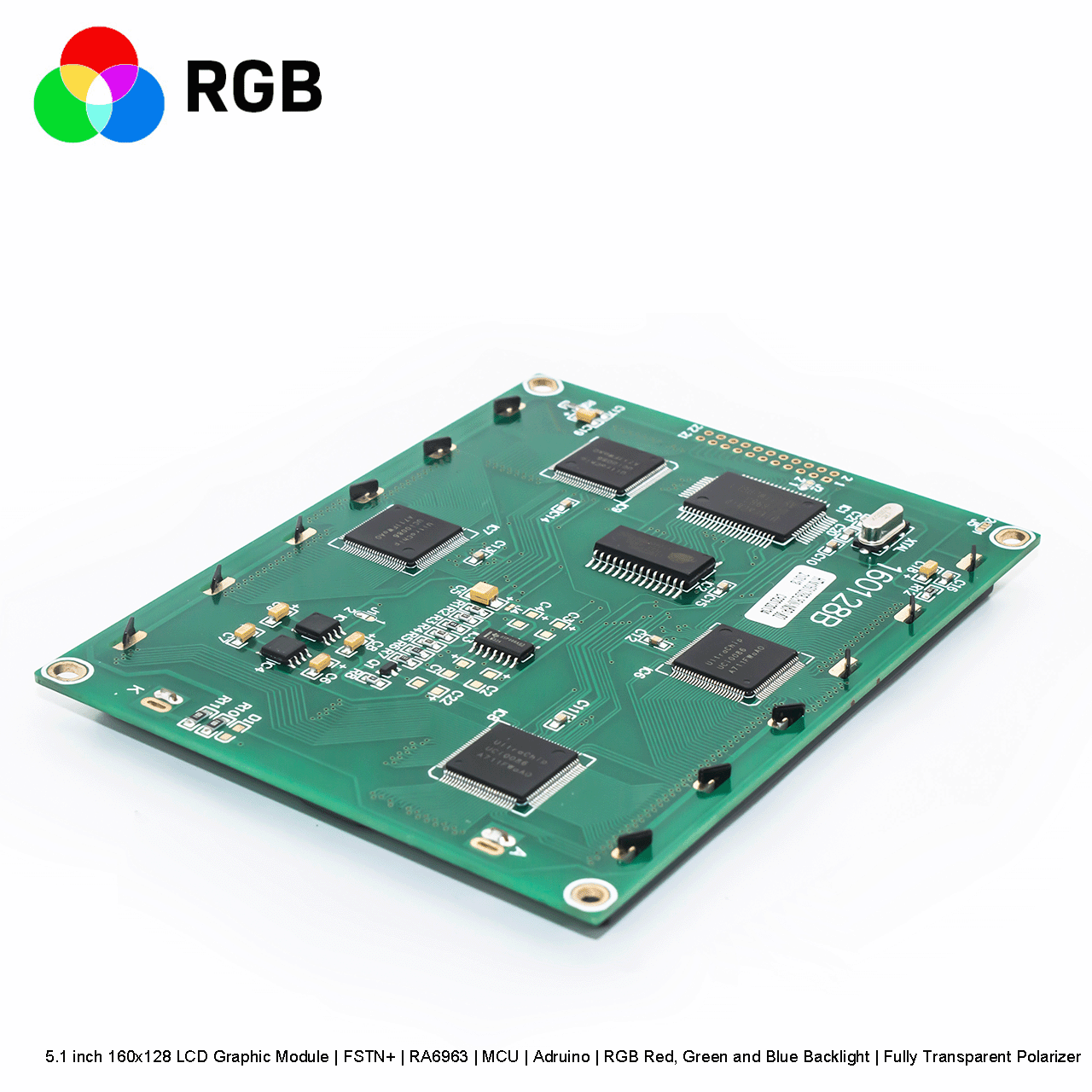 5.1 inch 160x128 LCD Graphic Module | FSTN+ | RA6963 | MCU | Arduino | RGB Red, Green and Blue Backlight | Fully Transparent Polarizer