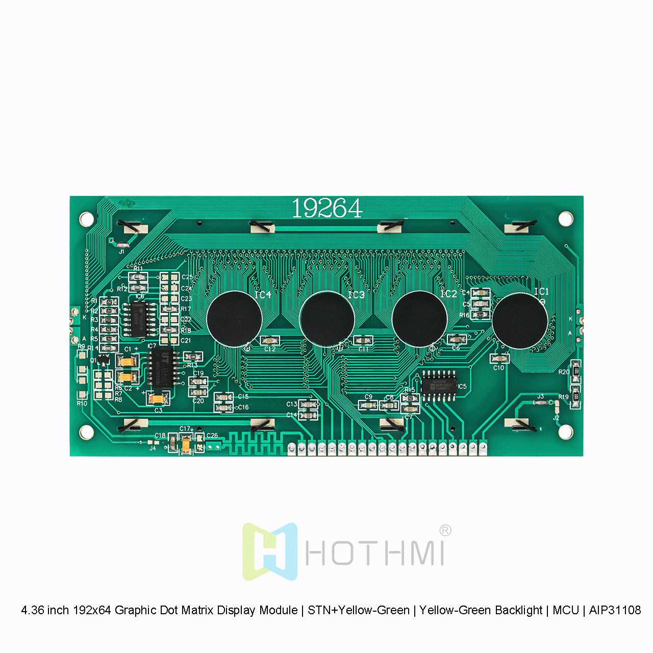 4.36 inch 192x64 Graphic Dot Matrix Display Module | STN+Yellow-Green | Yellow-Green Backlight | MCU | AIP31108