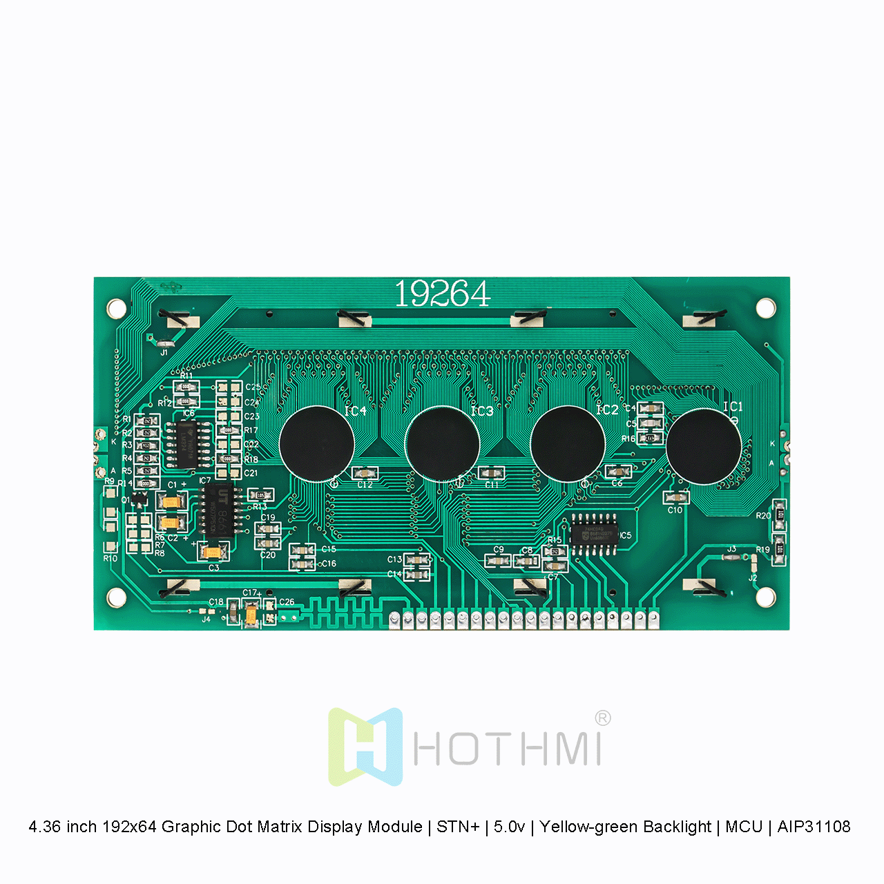 4.36 inch 192x64 Graphic Dot Matrix Display Module | STN+ | 5.0v | Yellow-green Backlight | MCU | AIP31108