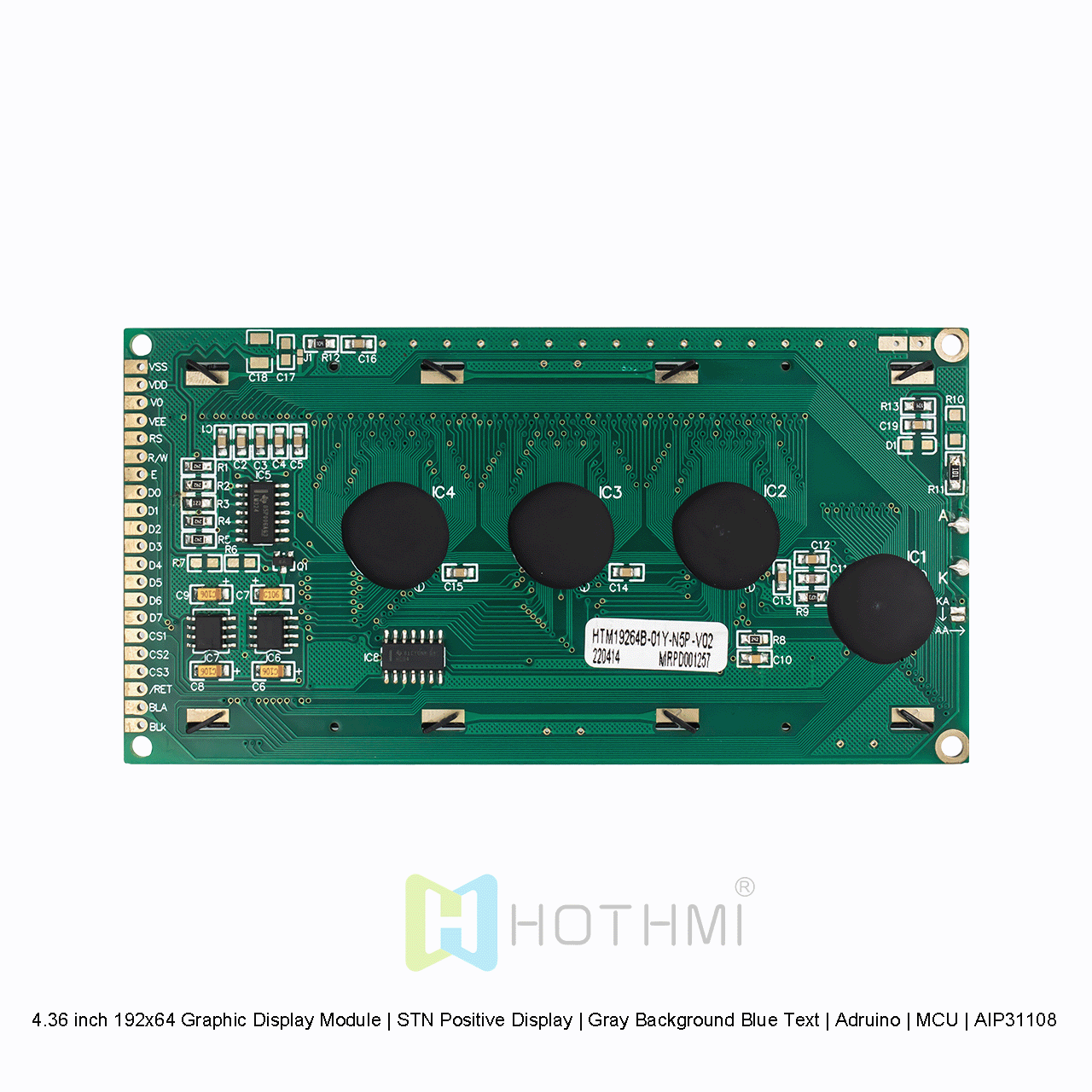 4.36 inch 192x64 Graphic Display Module | STN Positive Display | Gray Background Blue Text | Arduino | MCU | AIP31108