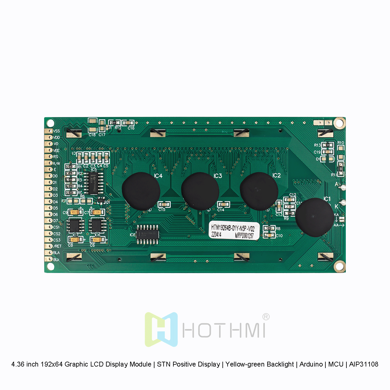 4.36 inch 192x64 Graphic LCD Display Module | STN Positive Display | Yellow-green Backlight | Arduino | MCU | AIP31108