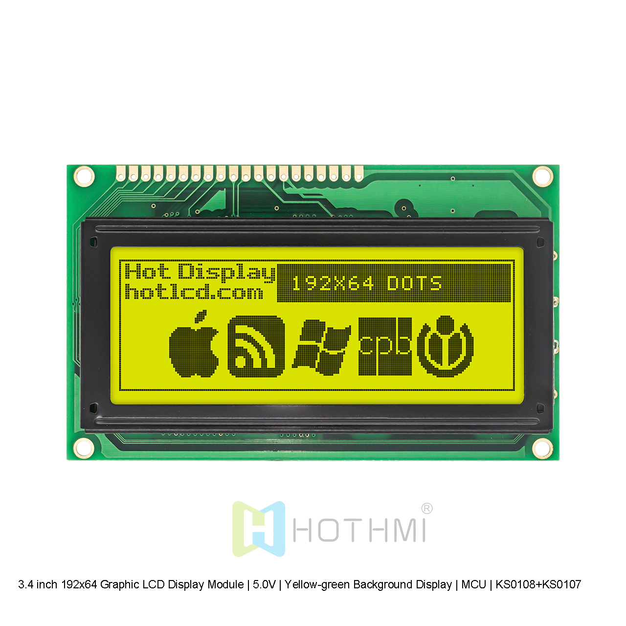 3.4 Inch 192x64 Graphic LCD Module | Yellow-Green Display