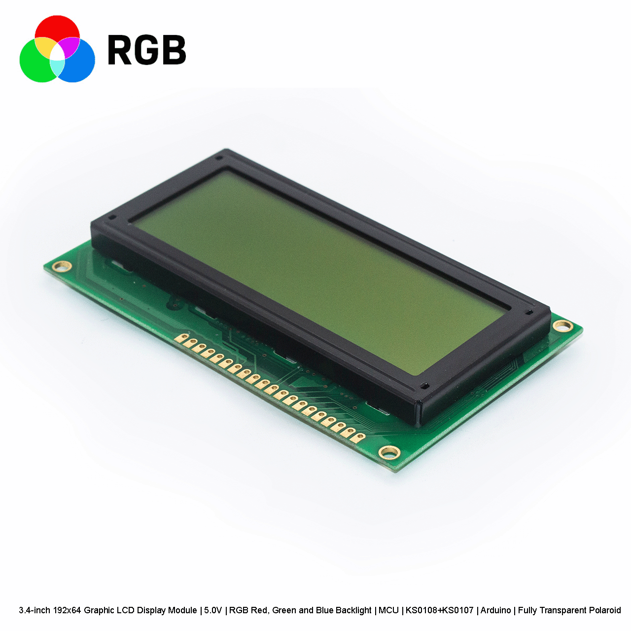 3.4-inch 192x64 Graphic LCD Display Module | 5.0V | RGB Red, Green and Blue Backlight | MCU | KS0108+KS0107 | Arduino | Fully Transparent Polaroid