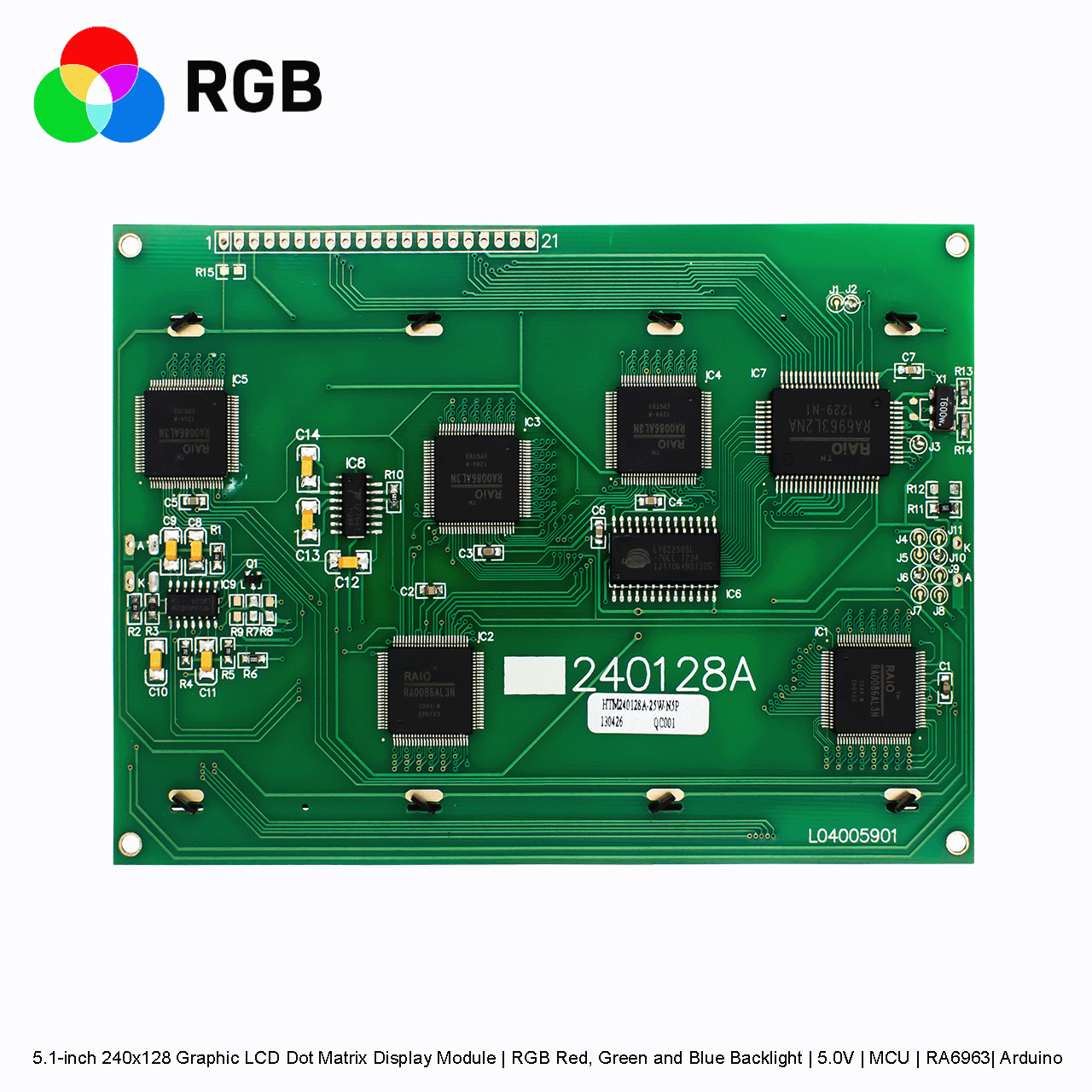 5.1-inch 240x128 Graphic LCD Dot Matrix Display Module | RGB Red, Green and Blue Backlight | 5.0V | MCU | RA6963| Arduino
