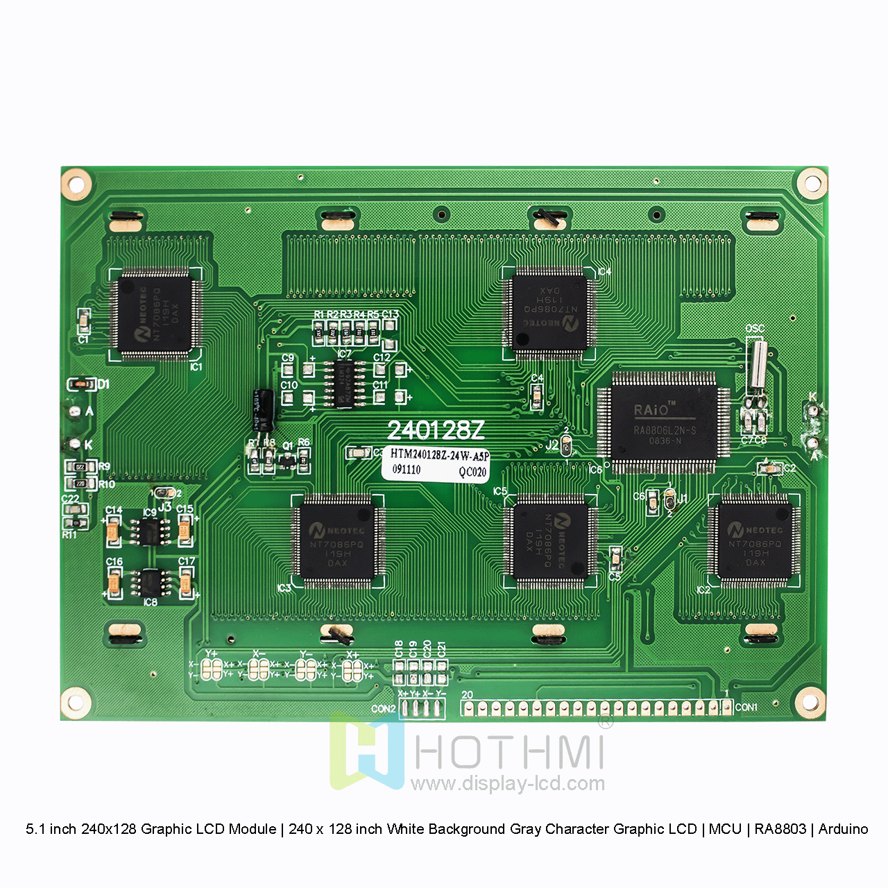 5.1 inch 240x128 Graphic LCD Module | 5.1 inch White Background Gray Character Graphic LCD | MCU | RA8803 | Arduino