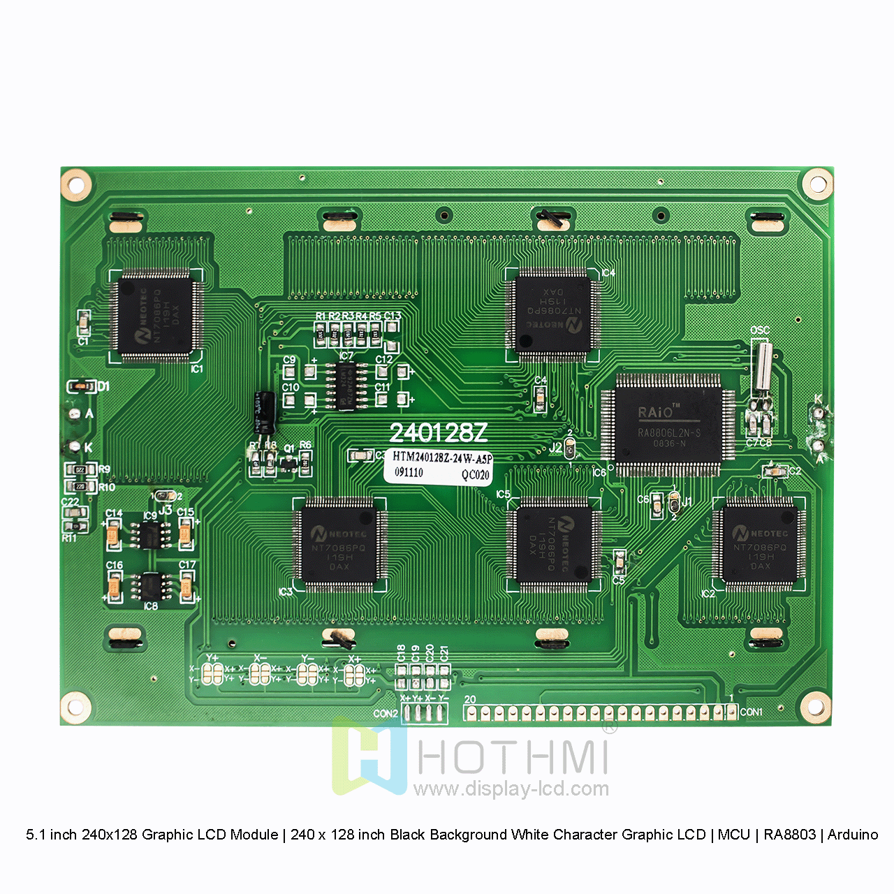 5.1 inch 240x128 Graphic LCD Module | 240 x 128 inch Black Background White Character Graphic LCD | MCU | RA8803 | Arduino