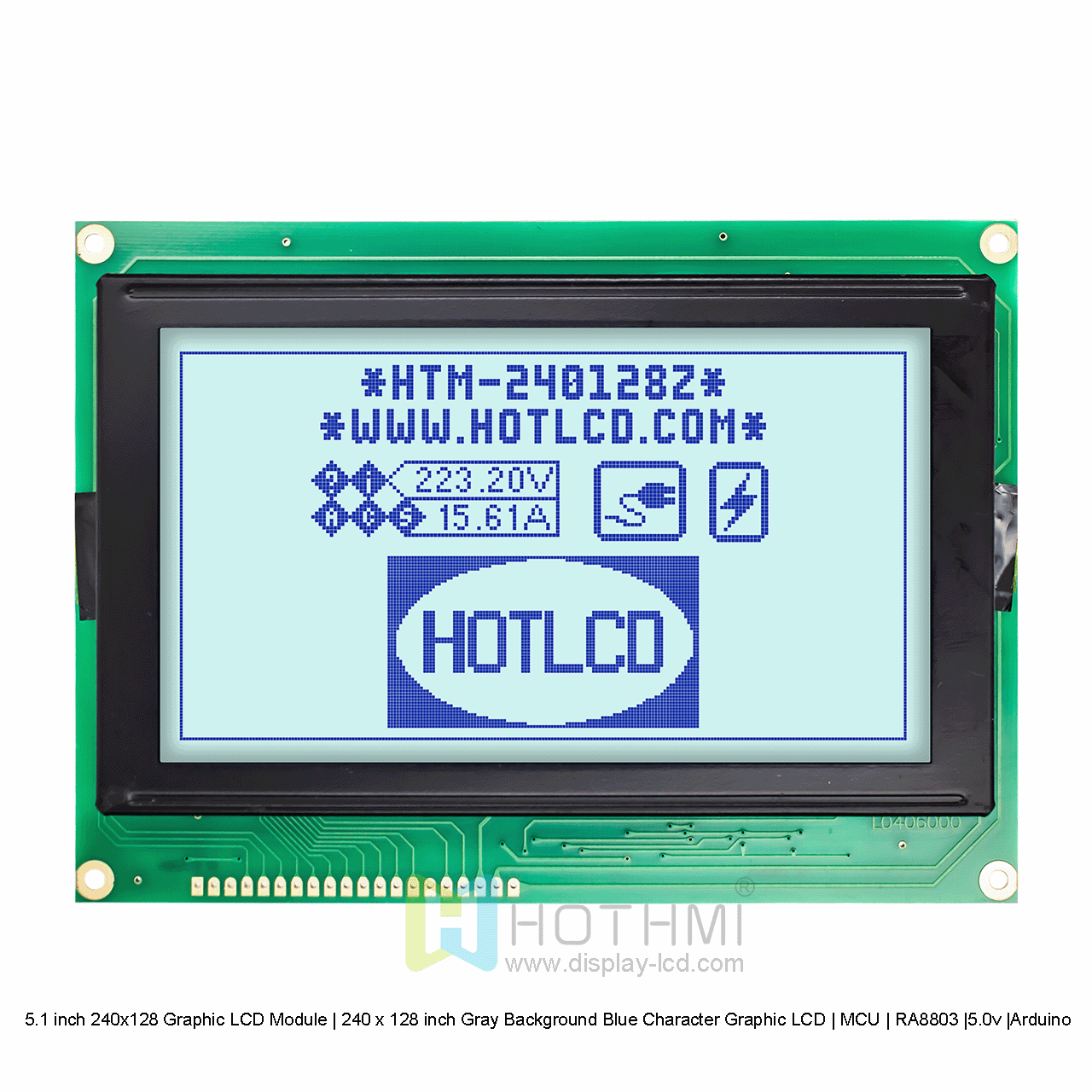240 x 128 Graphic LCD Display Module Blue Pixels on Gray Background RA8803 
