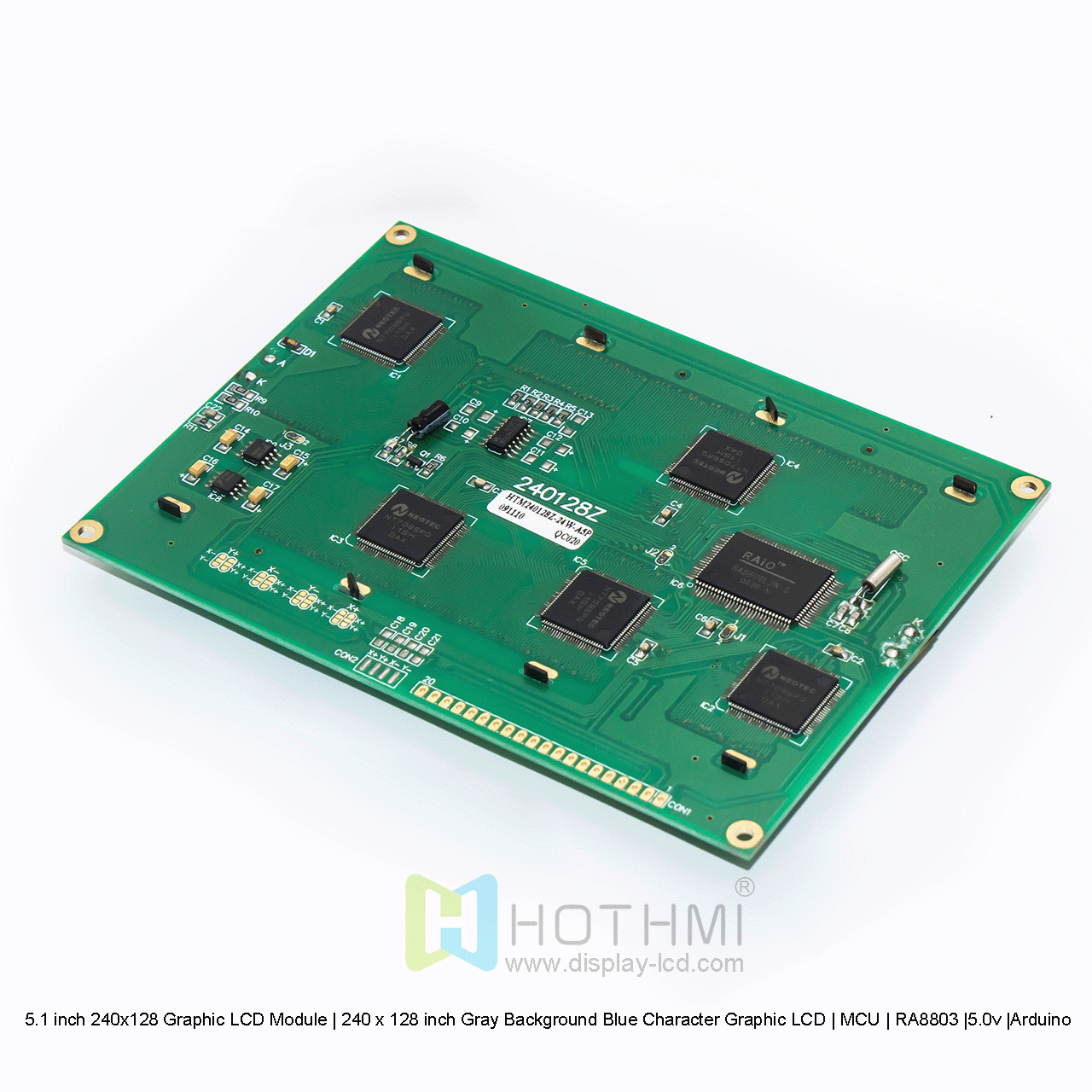 240 x 128 Graphic LCD Display Module Blue Pixels on Gray Background RA8803