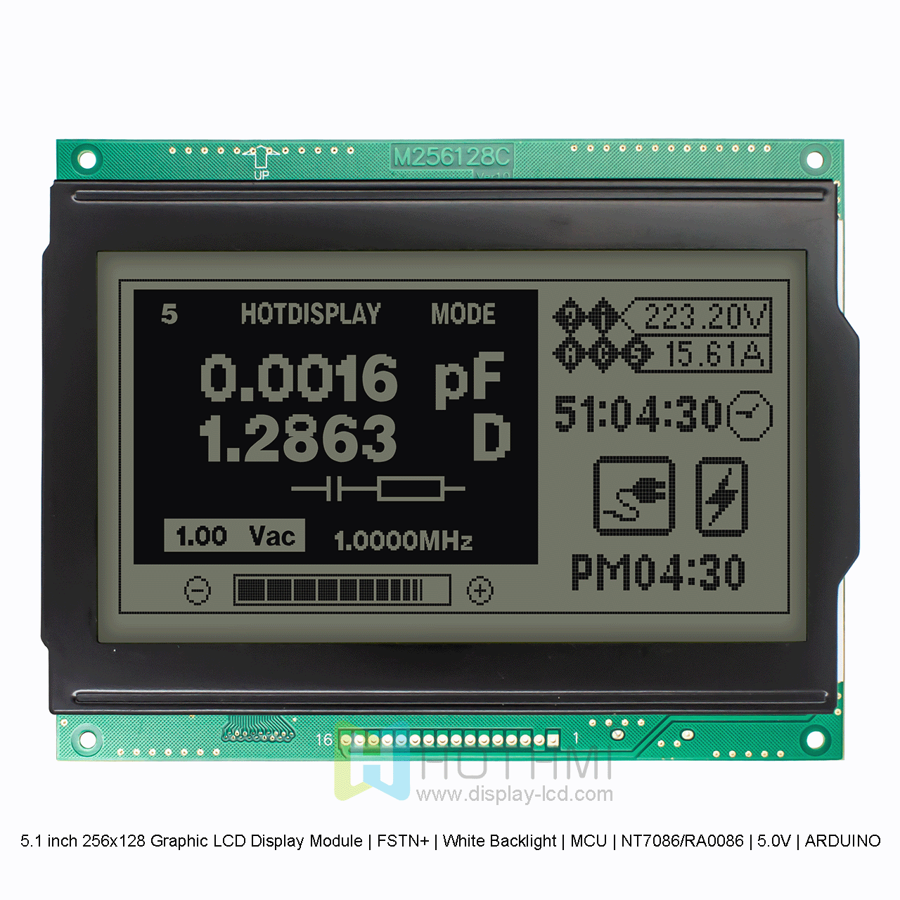 5.1 inch 256x128 Graphic LCD Display Module | FSTN+ | White Backlight | MCU | NT7086/RA0086 | 5.0V | ARDUINO