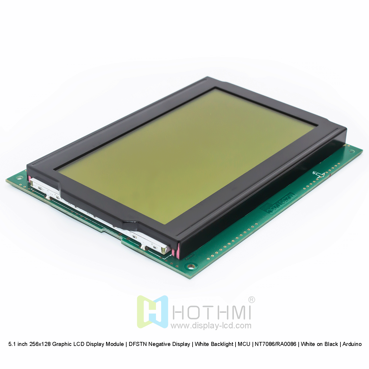 5.1 inch 256x128 Graphic LCD Display Module | DFSTN Negative Display | White Backlight | MCU | NT7086/RA0086 | White on Black | Arduino