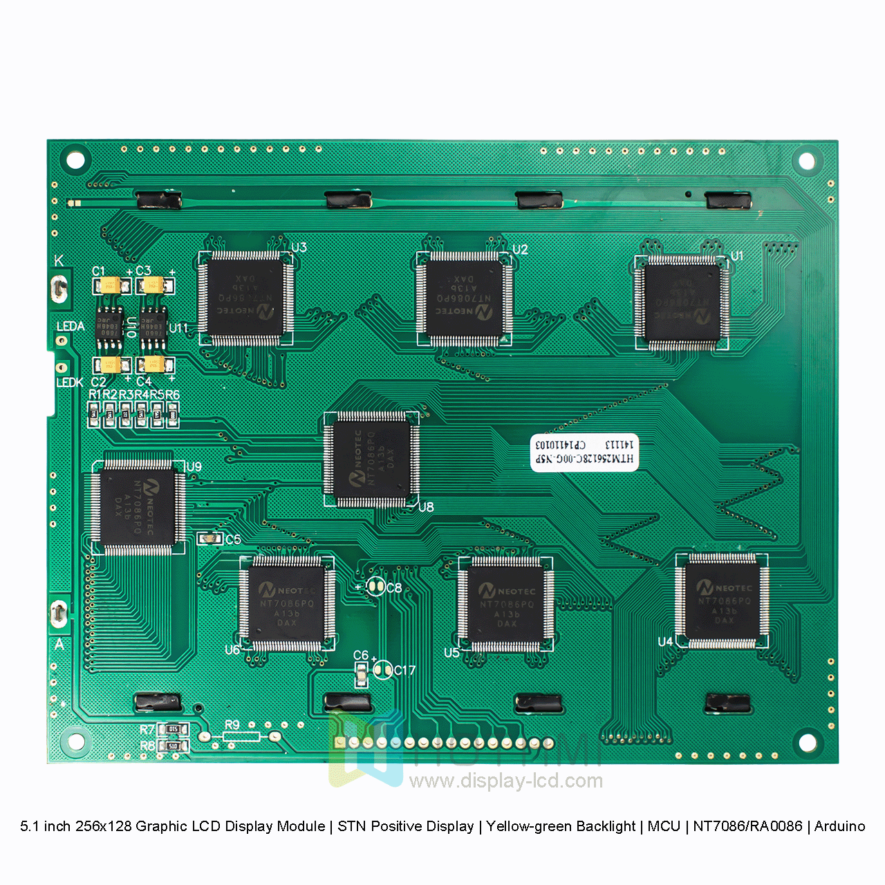 5.1 inch 256x128 Graphic LCD Display Module | STN Positive Display | Yellow-green Backlight | MCU | NT7086/RA0086 | Arduino