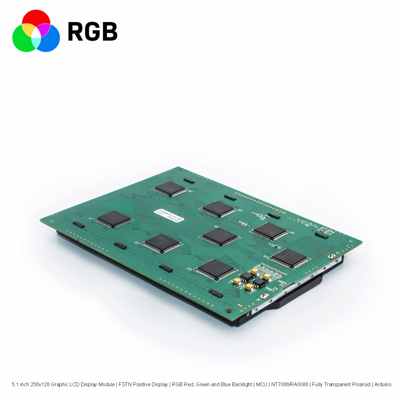 5.1 inch 256x128 Graphic LCD Display Module | FSTN Positive Display | RGB Red, Green and Blue Backlight | MCU | NT7086/RA0086 | Fully Transparent Polaroid | Arduino