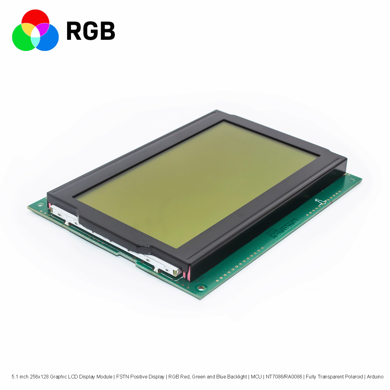 5.1 inch 256x128 Graphic LCD Display Module | FSTN Positive Display | RGB Red, Green and Blue Backlight | MCU | NT7086/RA0086 | Fully Transparent Polaroid | Arduino
