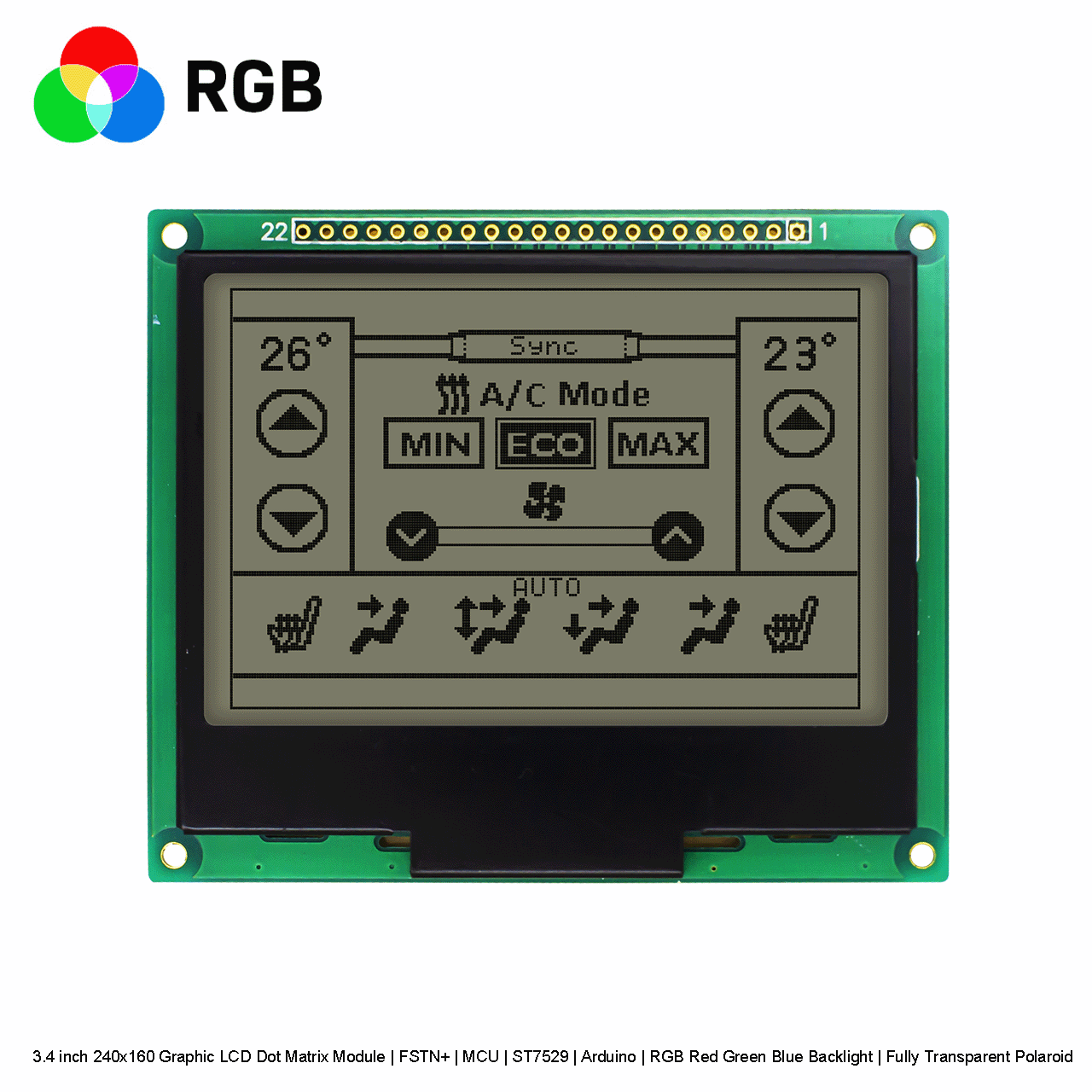 240x160 Graphic LCD Module | FSTN+With Color Backlight ST7529