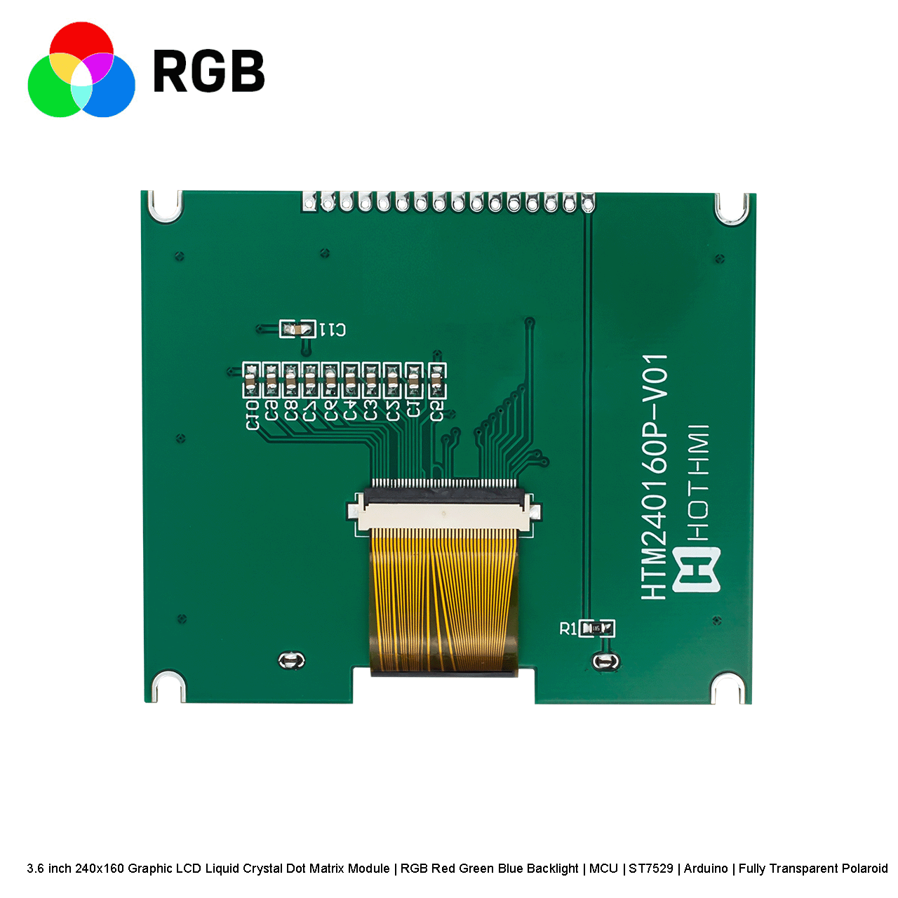3.6 inch 240x160 Graphic LCD Liquid Crystal Dot Matrix Module | RGB Red Green Blue Backlight | MCU | ST7529 | Arduino | Transmissive Polaroid