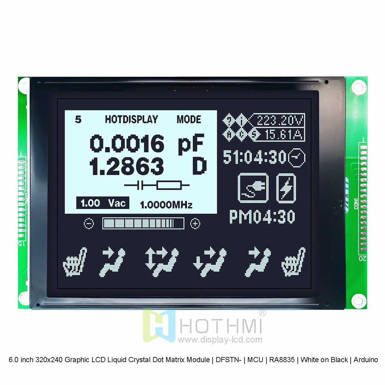 320x240 Graphic LCD Module | White Pixels on Black Background RA8835
