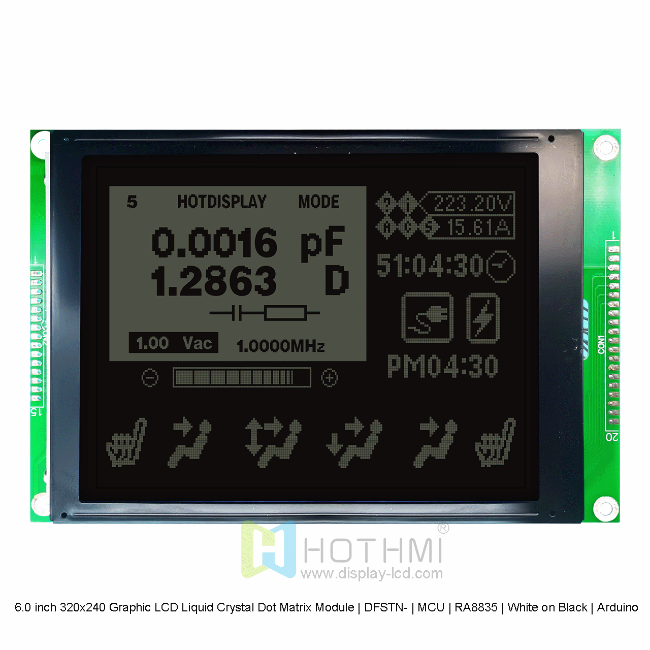 320x240 Graphic LCD Module | White Pixels on Black Background RA8835