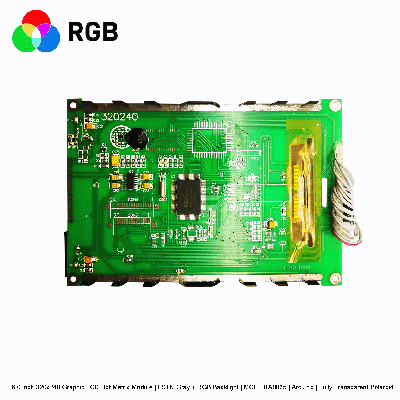 6.0 inch 320x240 Graphic LCD Dot Matrix Module | FSTN Gray + RGB Backlight | MCU | RA8835 | Arduino | Fully Transparent Polaroid