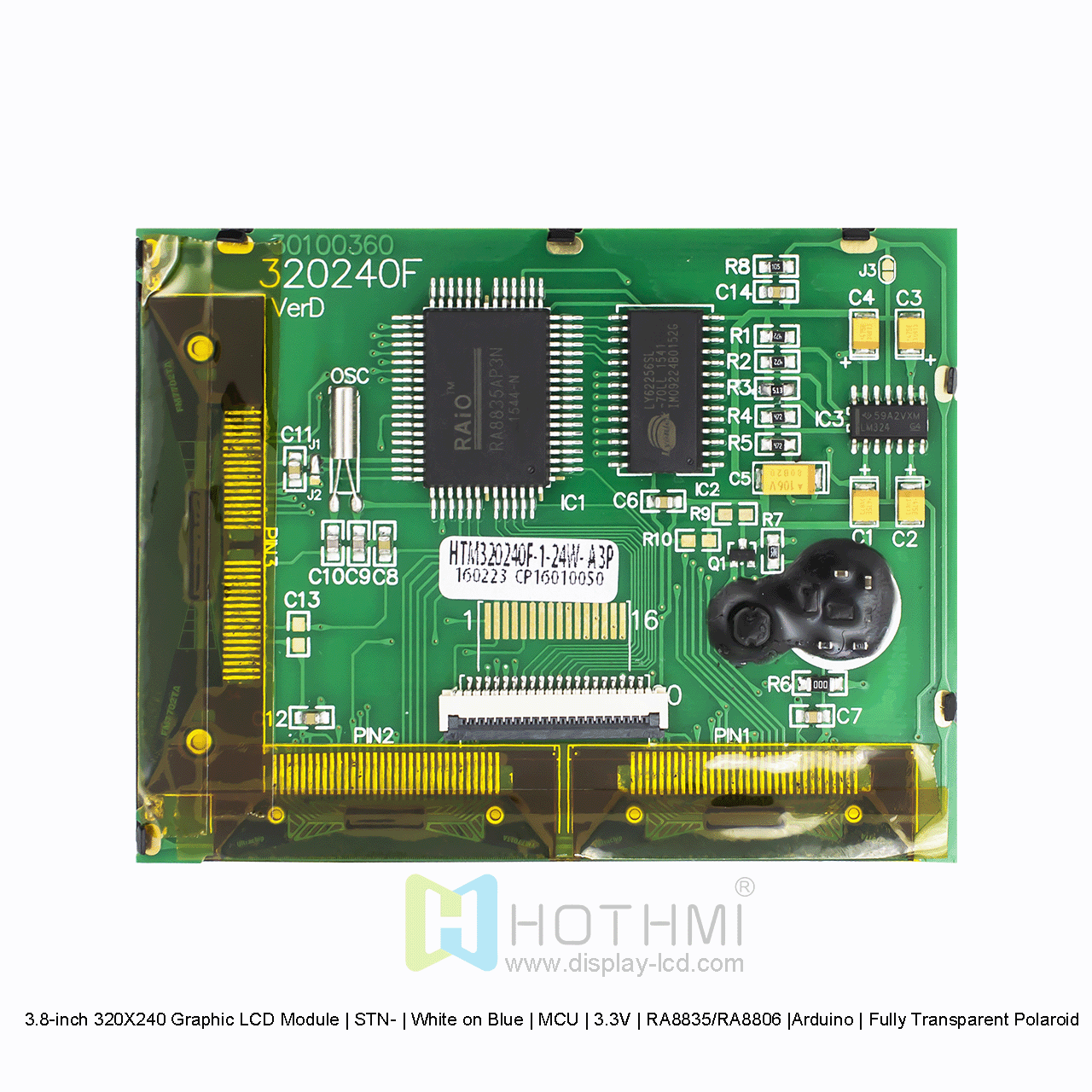 3.8 inch 320X240 Graphic LCD Module | STN+Yellow-Green | Yellow-Green Backlight | MCU |RA8835/RA8806 |Arduino