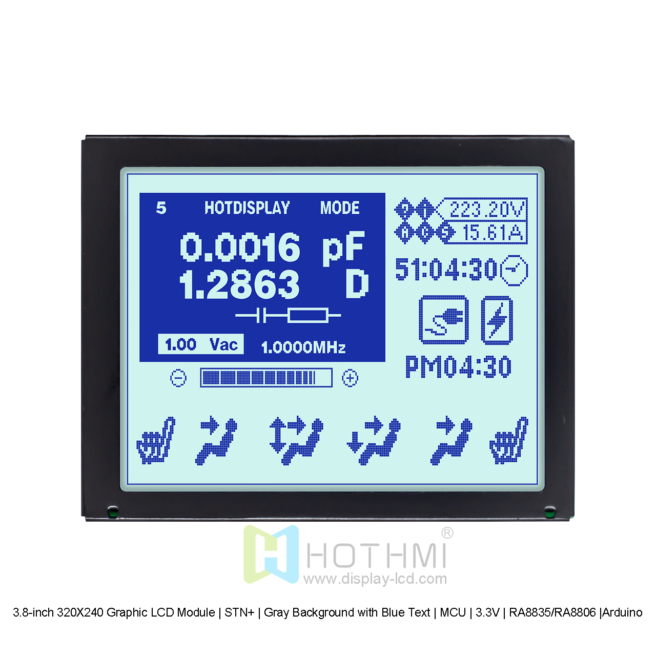 3.8-inch 320X240 Graphic LCD Module | STN+ | Gray Background with Blue Text | MCU | 3.3V | RA8835/RA8806 |Arduino
