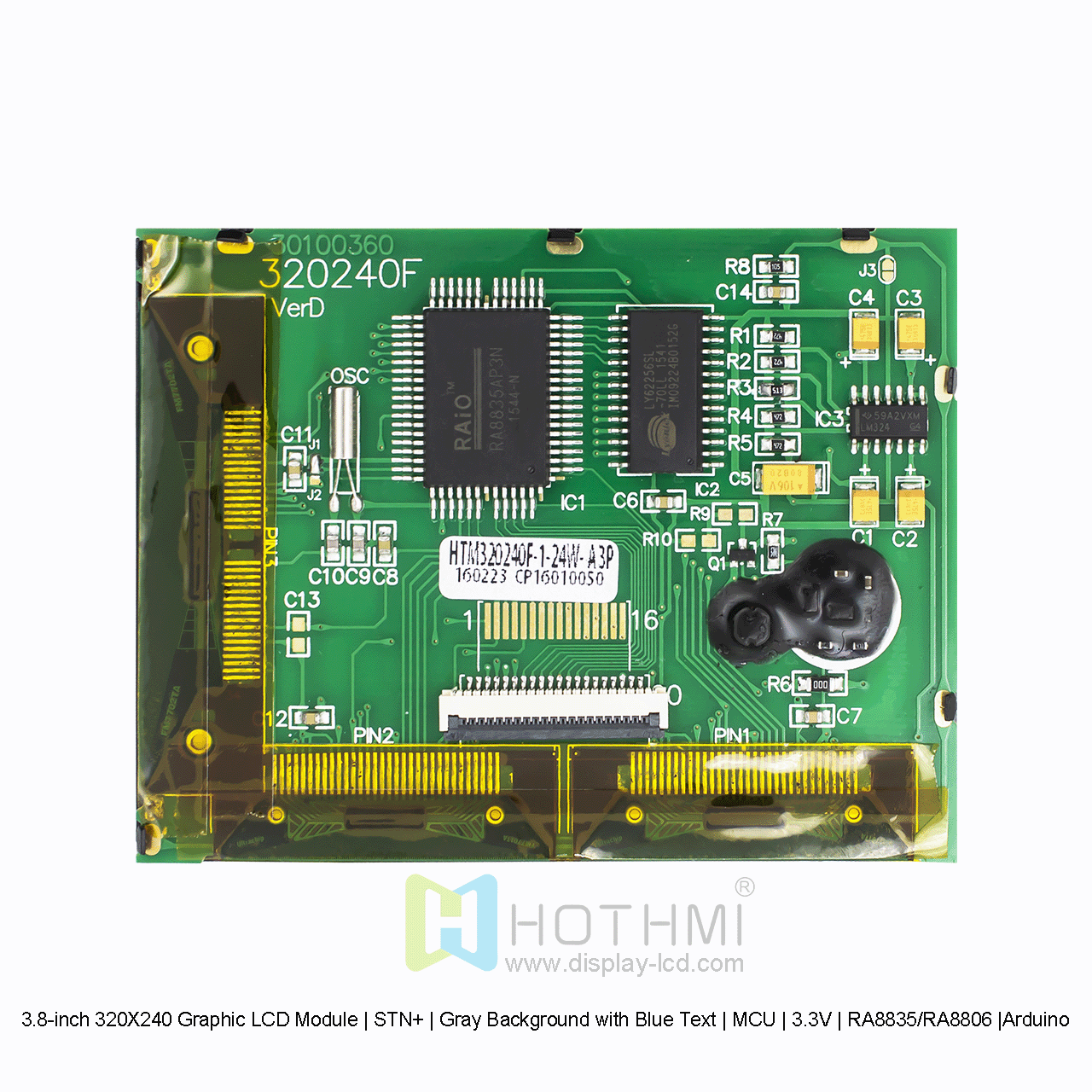 3.8-inch 320X240 Graphic LCD Module | STN+ | Gray Background with Blue Text | MCU | 3.3V | RA8835/RA8806 |Arduino