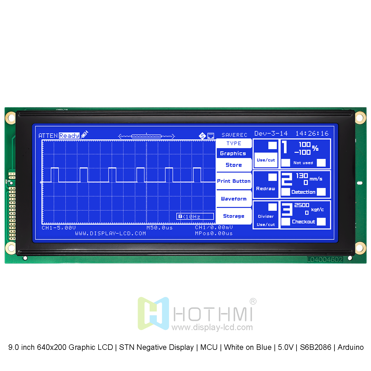 9.0 inch 640x200 Graphic LCD | STN Negative Display | MCU | White on Blue | 5.0V | S6B2086 | Arduino