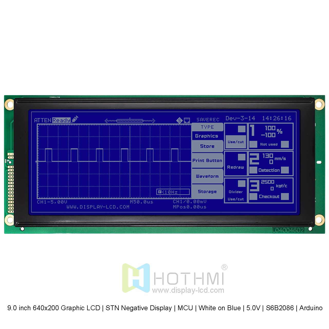 9.0 inch 640x200 Graphic LCD | STN Negative Display | MCU | White on Blue | 5.0V | S6B2086 | Arduino