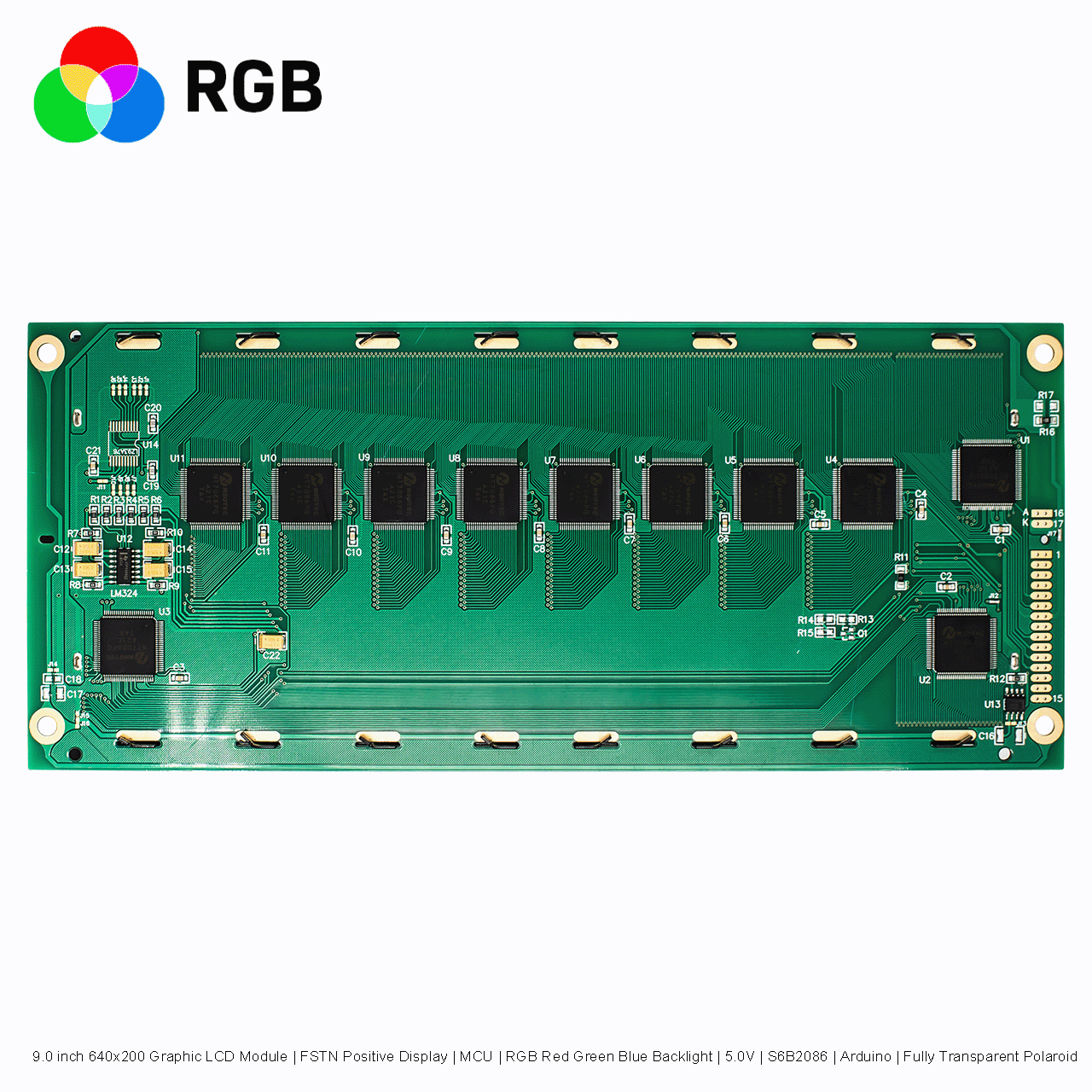 9.0 inch 640x200 Graphic LCD Module | FSTN Positive Display | MCU | RGB Red Green Blue Backlight | 5.0V | S6B2086 | Arduino | Fully Transparent Polaroid