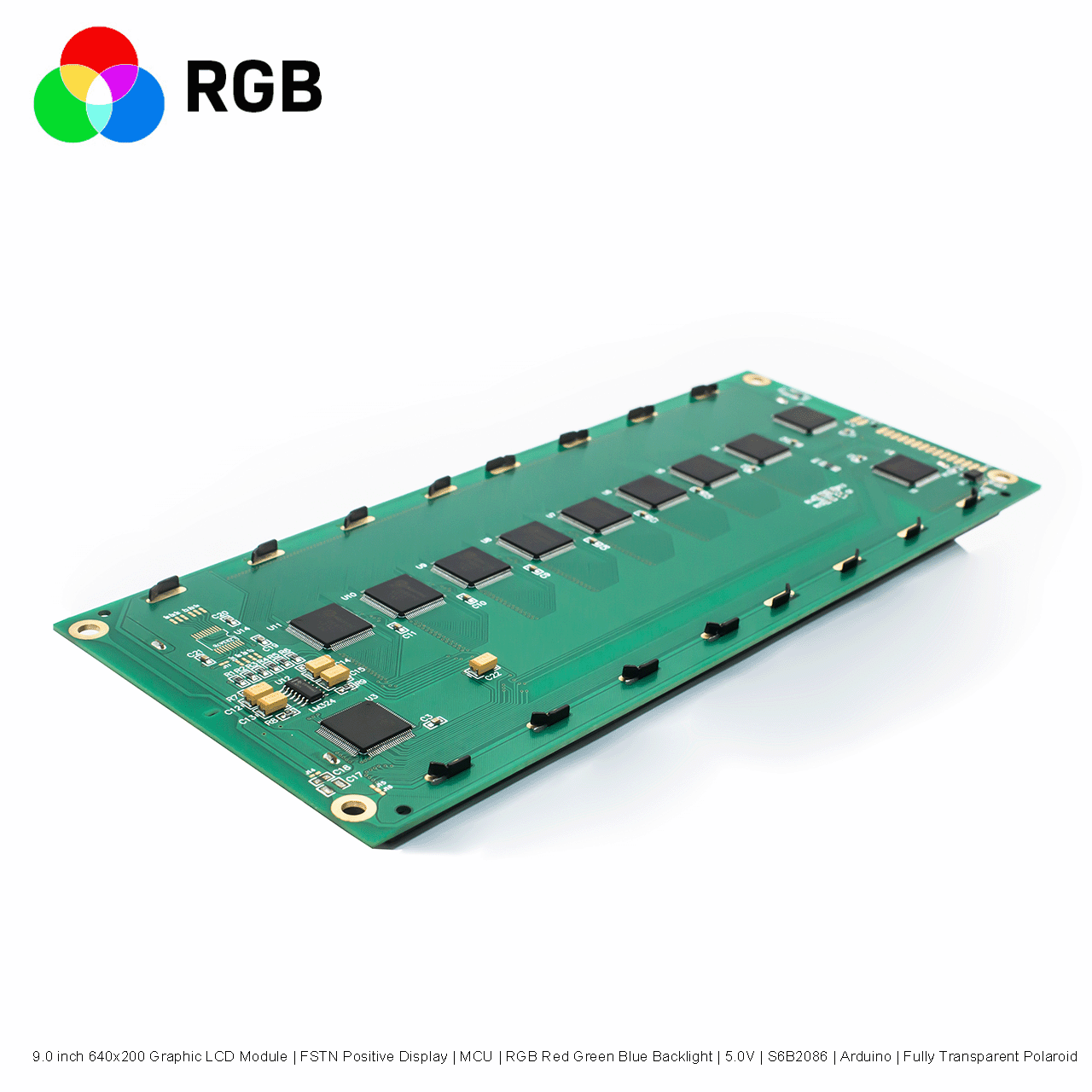 9.0 inch 640x200 Graphic LCD Module | FSTN Positive Display | MCU | RGB Red Green Blue Backlight | 5.0V | S6B2086 | Arduino | Fully Transparent Polaroid