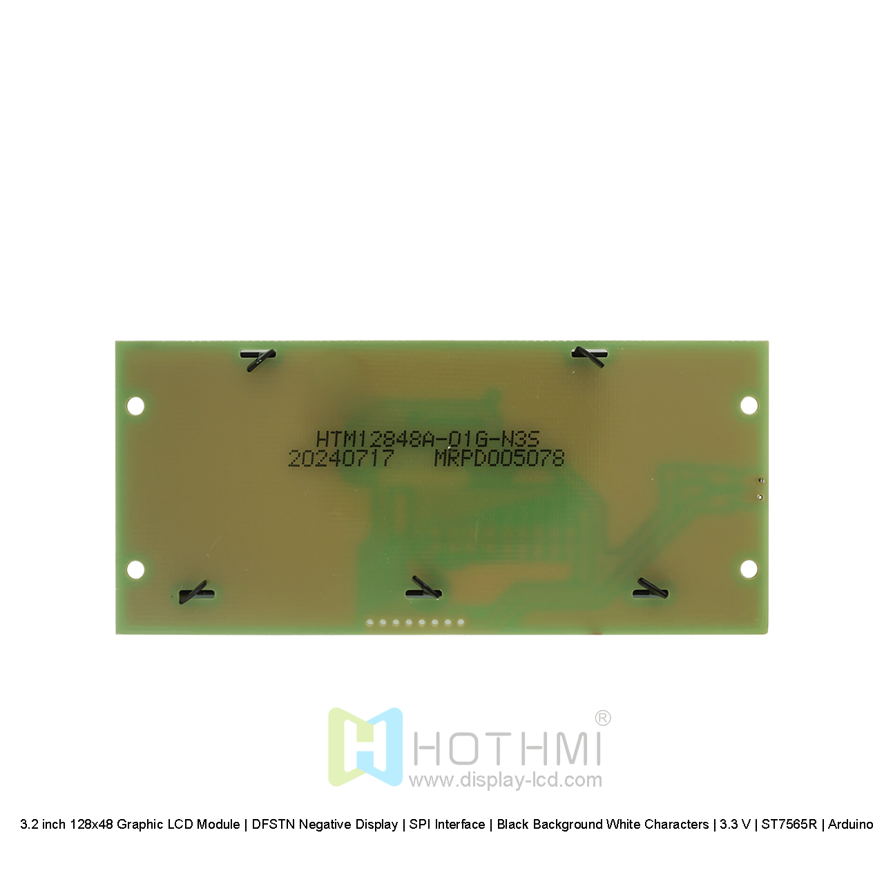 3.2 inch 128x48 Graphic LCD Module | DFSTN Negative Display | SPI Interface | Black Background White Characters | 3.3 V | ST7565R | Arduino