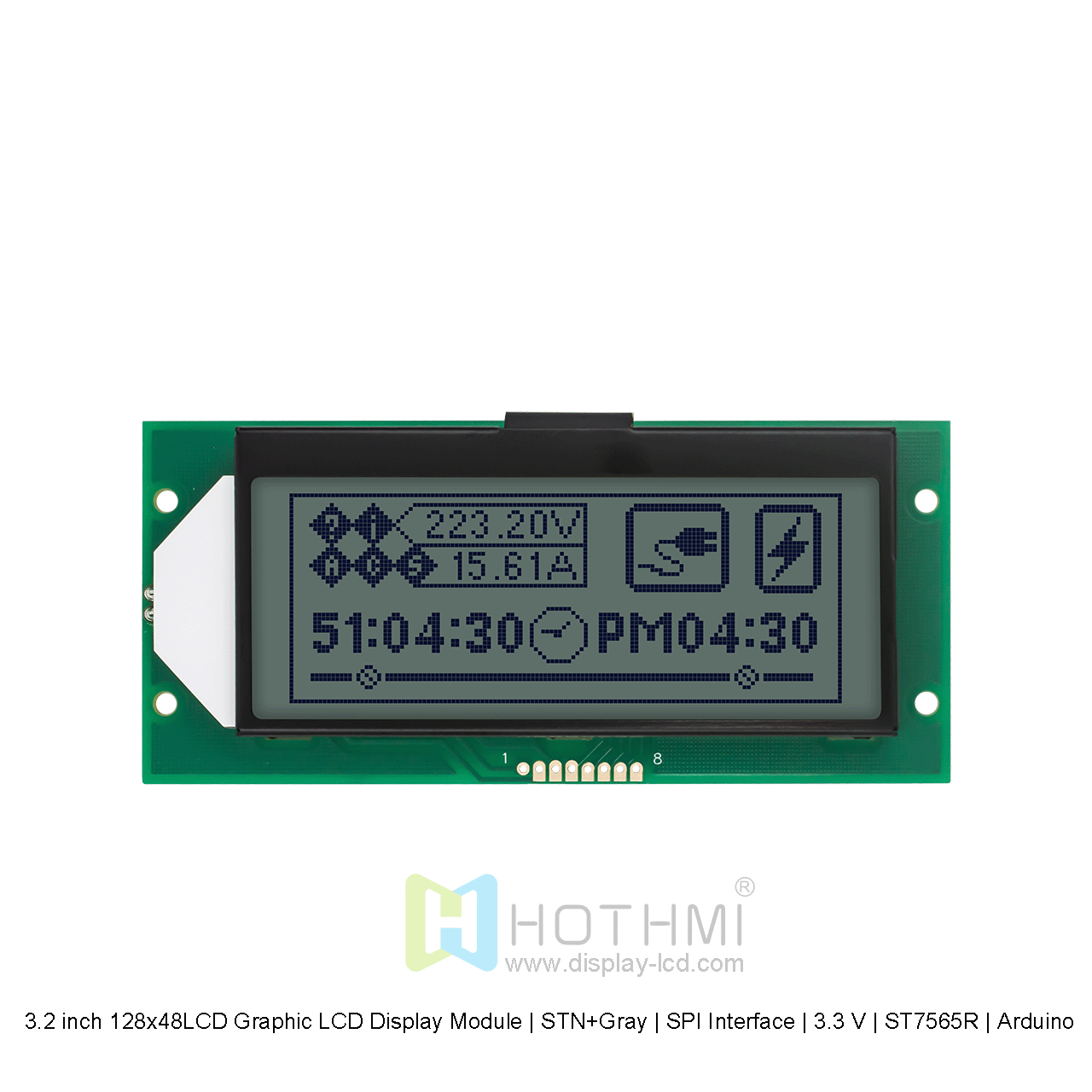 3.2 inch 128x48LCD Graphic LCD Display Module | STN+Gray | SPI Interface | ST7565R | Arduino