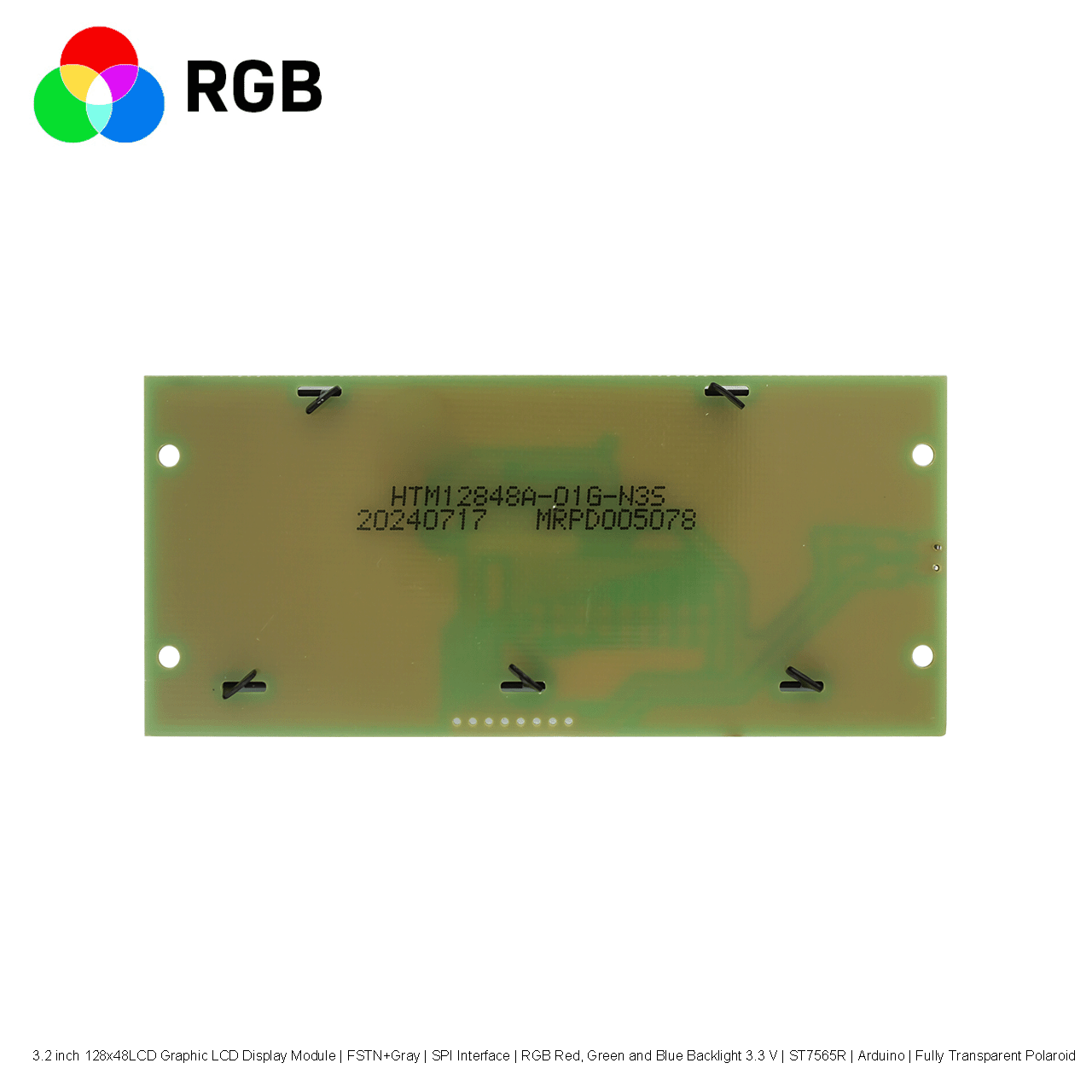 3.2 inch 128x48LCD Graphic LCD Display Module | FSTN+Gray | SPI Interface | RGB Red, Green and Blue Backlight 3.3 V | ST7565R | Arduino