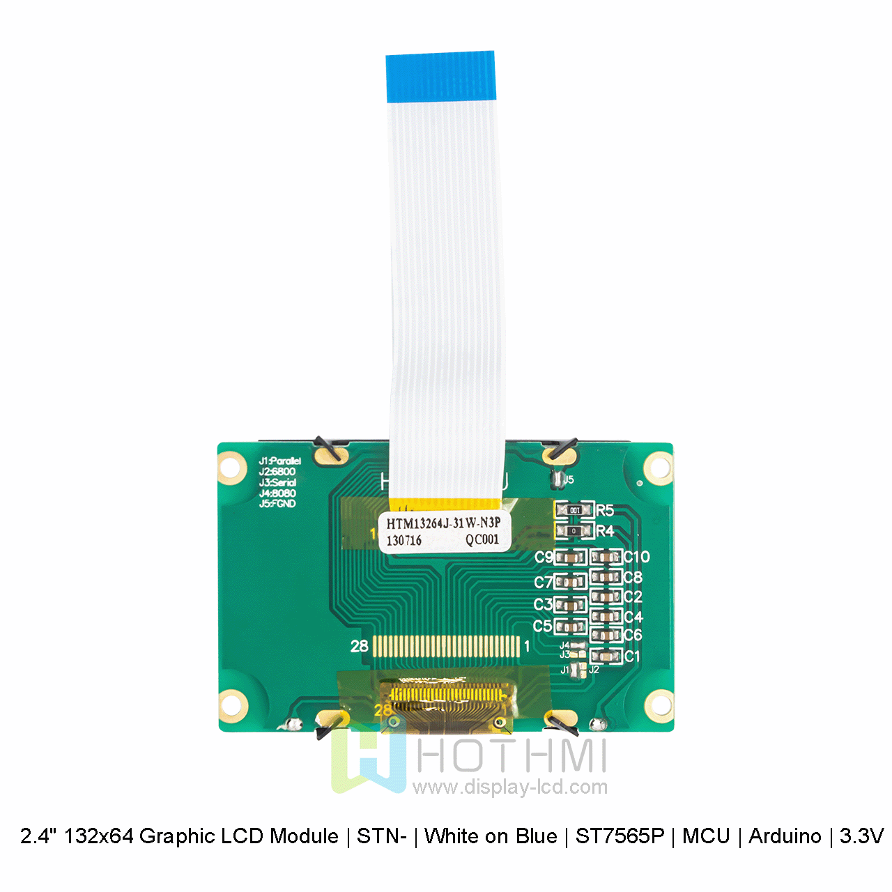 2.4" 132x64 Graphic LCD Module | STN-White on Blue ST7565P For Arduino