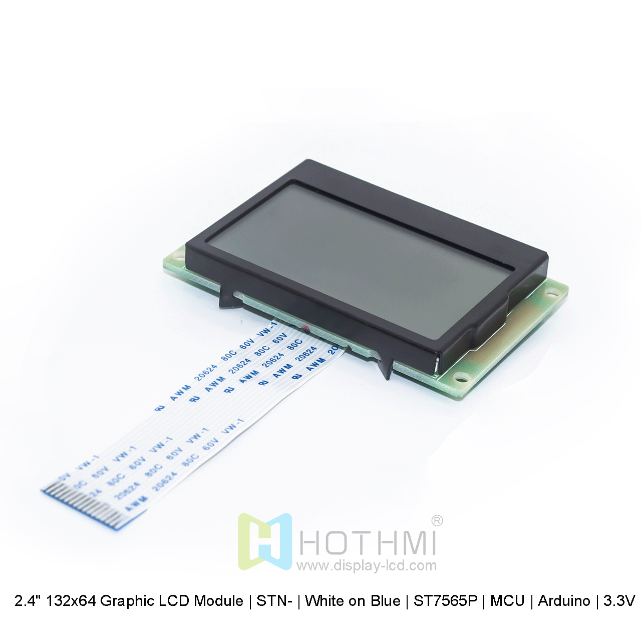 2.4" 132x64 Graphic LCD Module | STN-White on Blue ST7565P For Arduino