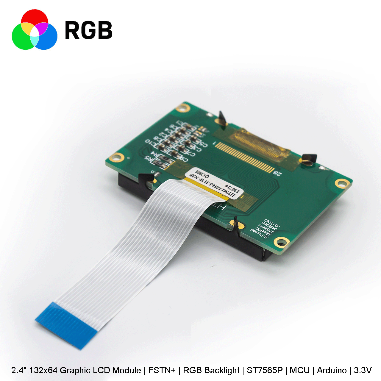 2.4" 132x64 Graphic LCD Module | FSTN+ | RGB Backlight | ST7565P | MCU | Arduino | 3.3V