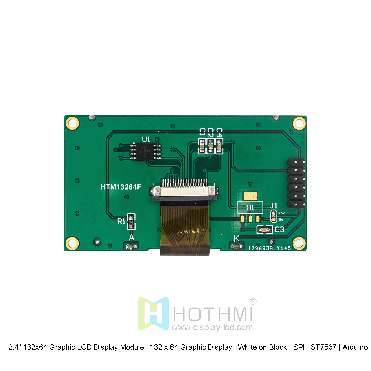 2.4" 132x64 Graphic LCD Display Module | 132 x 64 Graphic Display | White on Black | SPI | ST7567 | Arduino