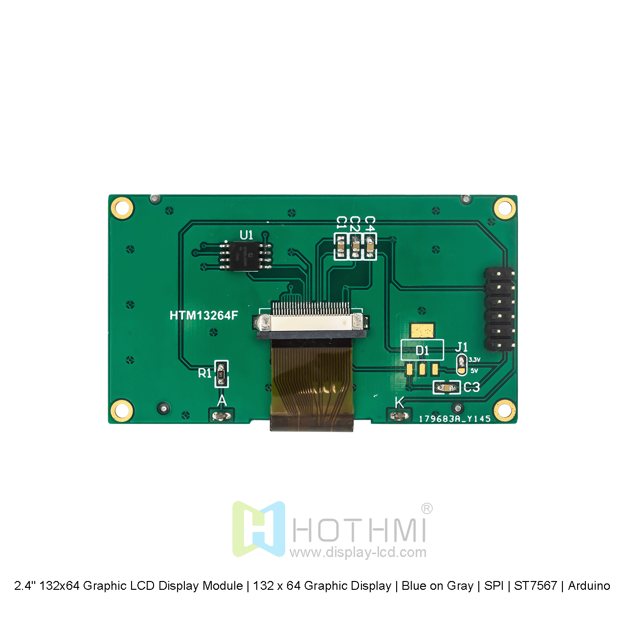 2.4" 132x64 Graphic LCD Display Module | 132 x 64 Graphic Display | Blue on Gray | SPI | ST7567 | Arduino