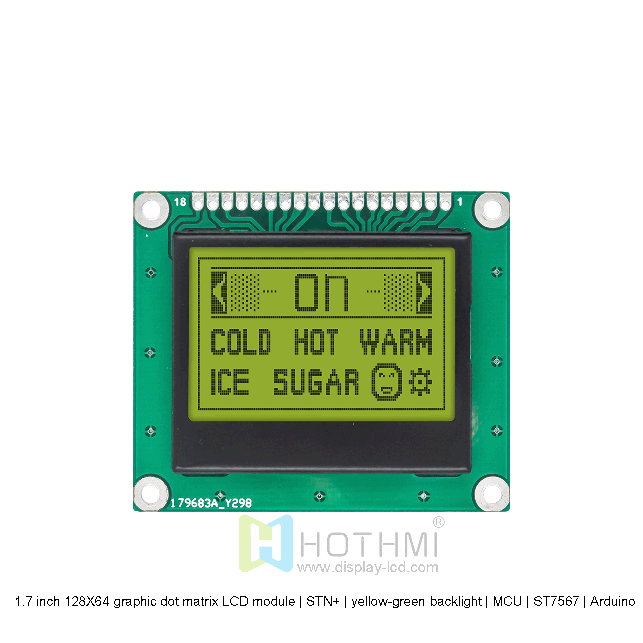 1.7 inch 128X64 graphic dot matrix LCD module | STN+ | yellow-green backlight | MCU | ST7567 | Arduino