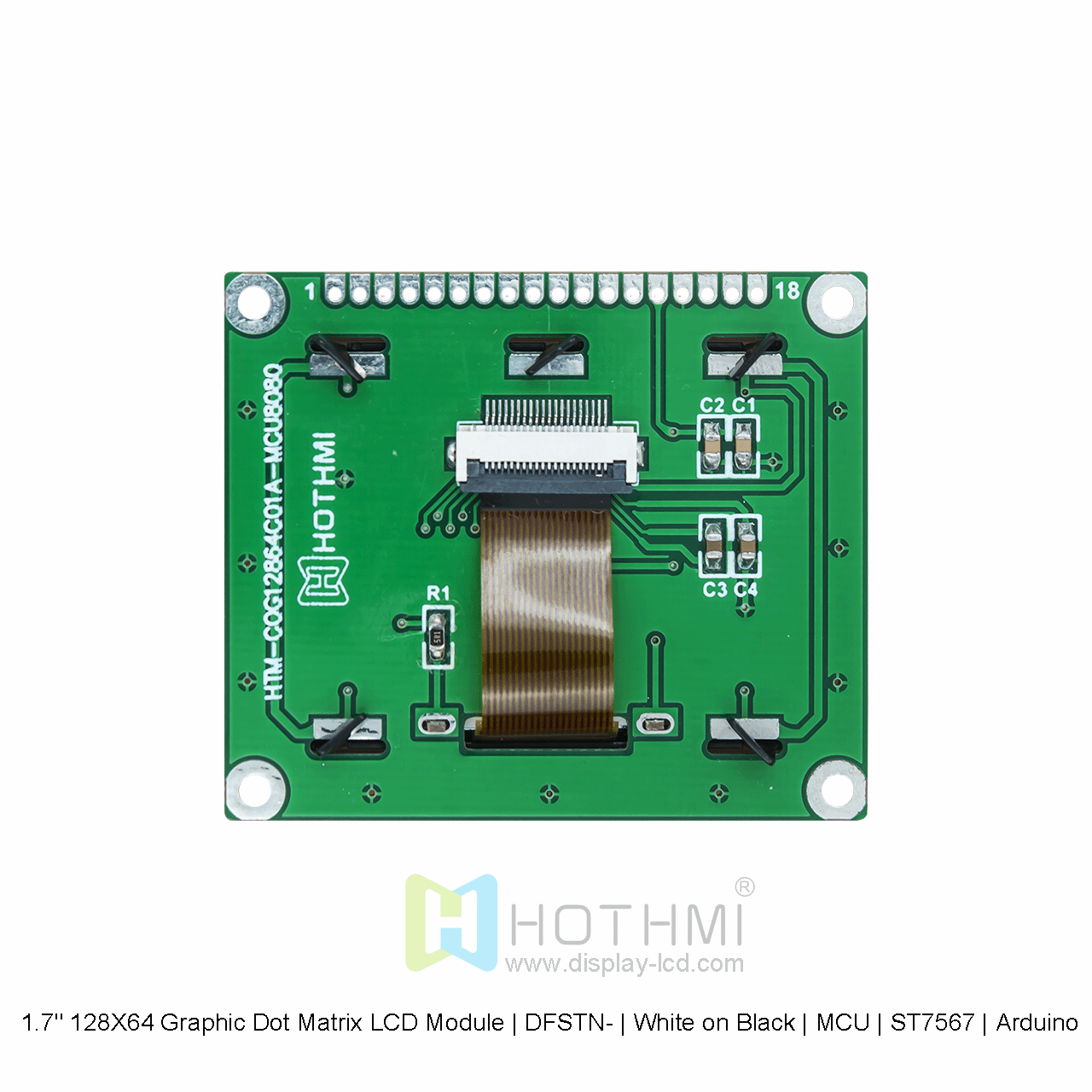 1.7" 128X64 Graphic Dot Matrix LCD Module | DFSTN- | White on Black | MCU | ST7567 | Arduino