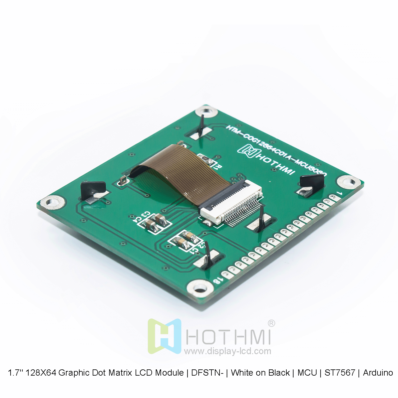 1.7" 128X64 Graphic Dot Matrix LCD Module | DFSTN- | White on Black | MCU | ST7567 | Arduino
